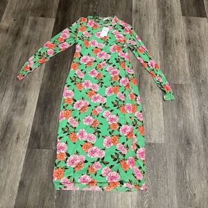 AFRM Los Angeles Green Floral Roses Long Sleeve Midi Dress Women's Size XL NWT